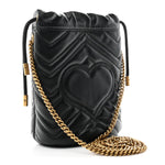 Calfskin Matelasse Mini GG Marmont 2.0 Bucket Bag Black