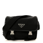 Re-Nylon Saffiano Pocket Double Snap Buckle Shoulder Bag Black