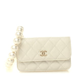 Calfskin Quilted Maxi Pearls Clutch With Chain  White
