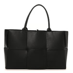 Grained Calfskin Maxi Intrecciato Medium Arco Tote Black