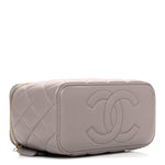 Lambskin Quilted Small Top Handle Vanity Case With Chain Dark Grey