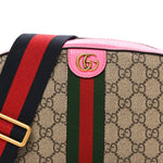 GG Supreme Monogram Textured Dollar Calfskin Web Ophidia Small Crossbody Bag Beige Ebony Fuchsia