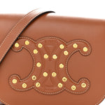 Smooth Calfskin Studded Cuir Triomphe Folco Crossbody Bag Tan