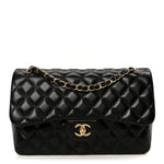 Lambskin Quilted Jumbo Double Flap Black