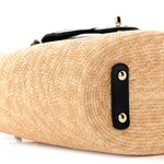 Raffia Braided Lambskin Small Shopping Tote Beige Black