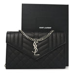 Grain De Poudre Mixed Matelasse Triquilt Monogram Chain Wallet Black