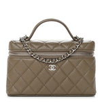 Caviar Quilted Top Handle Slim Vanity With Chain Dark Khaki