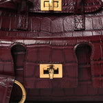 Calfskin Crocodile Embossed Mini Bel Air Carry All Bag Dark Burgundy