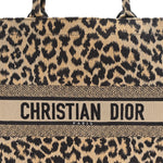 Canvas Mizza Embroidered Large Leopard Book Tote Beige