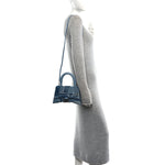 Denim Patchwork Small Hourglass Top Handle Bag Washed Blue