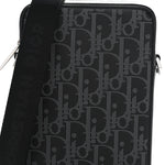 Calfskin Oblique Galaxy Perforated World Tour Messenger Pouch Black
