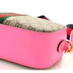 GG Supreme Monogram Textured Dollar Calfskin Web Ophidia Small Crossbody Bag Beige Ebony Fuchsia