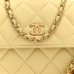 Lambskin Quilted Pearl Crush Clutch With Chain Yellow