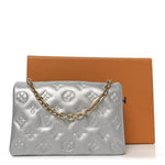 Metallic Lambskin Embossed Monogram Pochette Coussin Silver