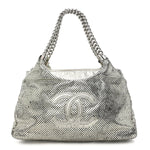 Metallic Glazed Calfskin Perforated Rodeo Drive Hobo Silver