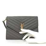 Grain De Poudre Matelasse Chevron Monogram Envelope Clutch Fog