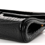 Crocodile Embossed Small Bel Air Clutch On Strap Black
