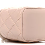 Lambskin Quilted Pearl Crush Mini Vanity Case With Chain Light Beige