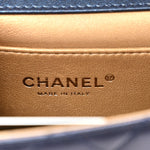 Iridescent Lambskin Quilted Chic Pearls Flap Navy Blue