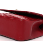 Calfskin Chevron Quilted Top Handle Flap Red