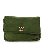 Suede Shearling Flap Clutch Green