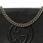 Pebbled Calfskin Medium Soho Flap Crossbody Black
