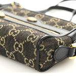Jacquard Black Denim GG Monogram Textured Dollar Calfskin Mini Ophidia Shoulder Bag Black Ivory