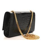 Calfskin Crocodile Embossed Small Classic Monogram Kate Tassel Satchel Black