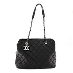 Lambskin Quilted Chic and Soft Shopping Tote Black