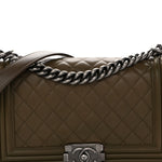 Lambskin Quilted Medium Boy Flap Khaki