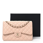 Caviar Quilted Jumbo Double Flap Light Beige