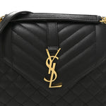 Grain De Poudre Textured Mixed Matelasse Triquilt Medium Monogram Satchel Black
