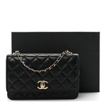 Lambskin Quilted Trendy CC Wallet On Chain WOC Black