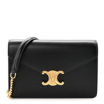 Shiny Calfskin Triomphe Margo Wallet on Chain Black