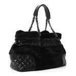 Aged Calfskin Pony Hair Quilted Small Miss Pony Drawstring Tote Black