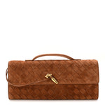 Suede Intrecciato Long Andiamo Top Handle Clutch  Amber