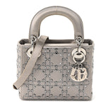 Satin Crystal Cannage Mini Lady Dior Gray
