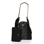 Washed Denim Quilted Medium Chanel 25 Handbag Black
