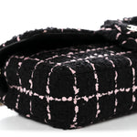 Tweed Quilted East West Camellia Clutch Black Pink
