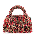 Raffia Fringe Nano Kelly Shopper Red Beige Black