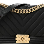 Caviar Chevron Quilted Medium Boy Flap Black