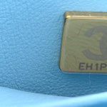 Caviar Quilted Top Handle Vanity Case With Chain Blue