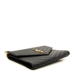 Grain De Poudre Matelasse Chevron Monogram Envelope Clutch Black