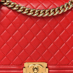 Lambskin Quilted New Medium Boy Flap Red
