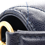 Shiny Caviar Quilted Mini Top Handle Flap Navy Blue