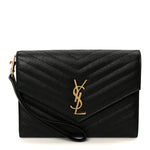 Grain De Poudre Matelasse Chevron Monogram Cassandre Flap Pouch Black