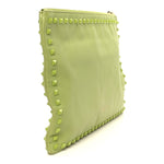 Vitello Large Rockstud Zip Wristlet Pouch Pop Apple