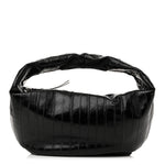 Glossy Calfskin Eelskin Embossed Medium Olivia Hobo Black