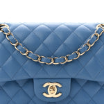 Caviar Quilted Small Double Flap Blue