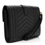 Grain De Poudre Textured Mixed Matelasse Triquilt Monogram Clutch Black